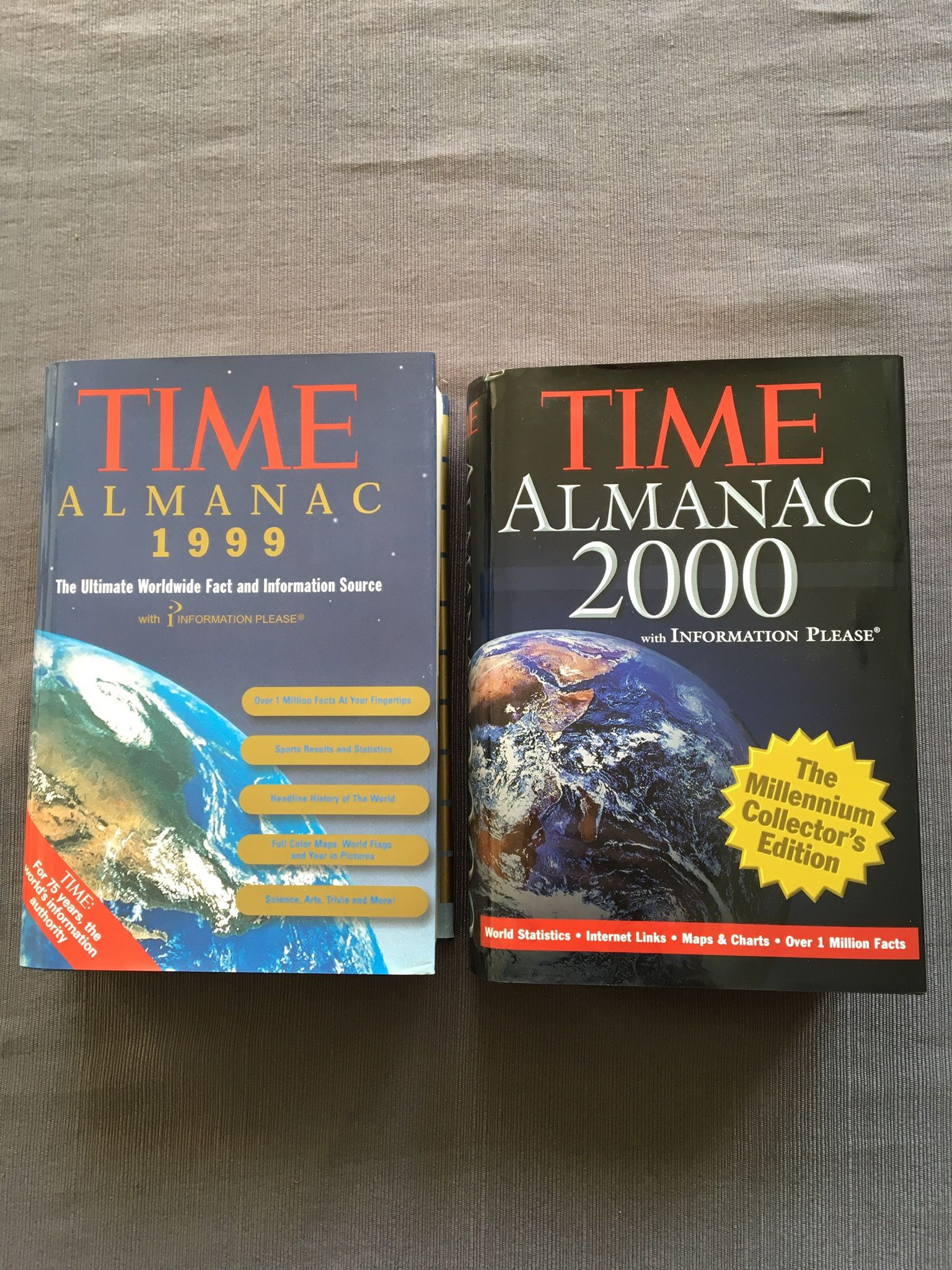 Time Almanacs 1999 & 2000 Collectors Edition books, set of 2, new condition.