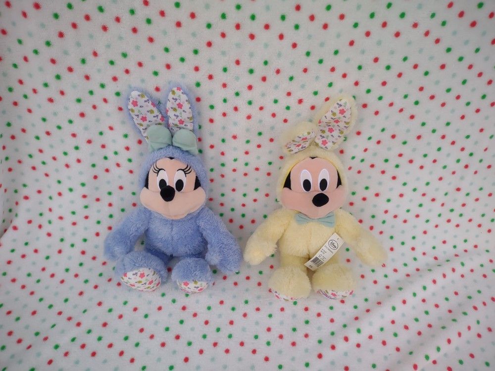 Disney Store 2020 Mickey Mouse in Yellow & Minnie in Blue Bunny NWT HTF
