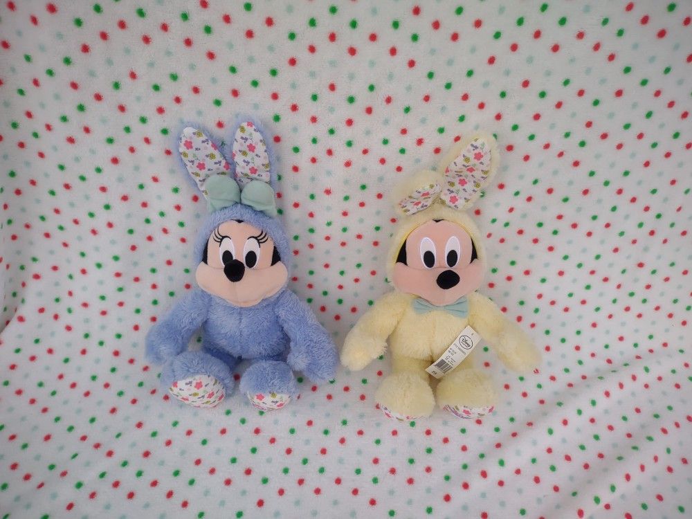 Disney Store 2020 Mickey Mouse in Yellow & Minnie in Blue Bunny  NWT HTF