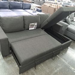 2pcs Sectional Sofa w/storage chaise & pullout bed