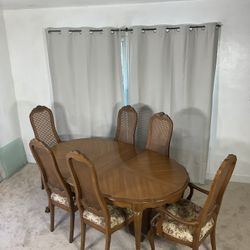 14 Piece Vintage Extendable Dining Set With 6 Cane Back Chairs 