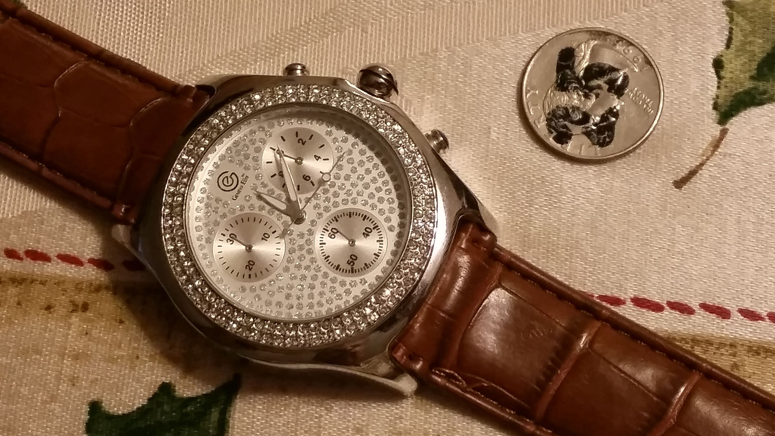 Men's large with stones Watch. Sharp look Geneva Elite