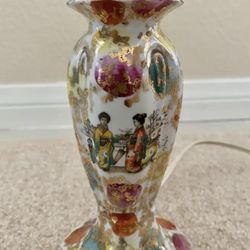 1940’s Antique Porcelain Lamp with Original Shade 11.5” High