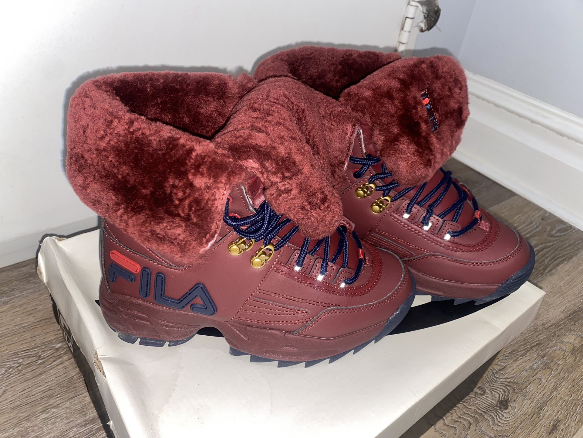 Fila Womans Disruptor Boot Lace Up Red 