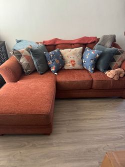 Rust Orange Fabric L-Shaped Sectional Sofa