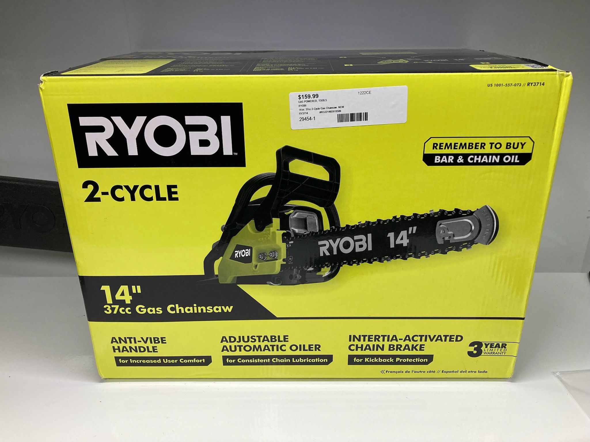 RYOBI RY3714 14”  37 cc 2-Cycle Gas Chainsaw