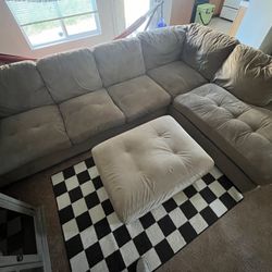 Tan Sectional Couch With Ottoman 