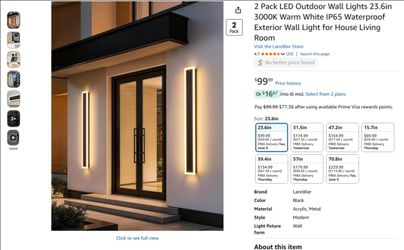 Outdoor Wall Lights IP65 2 Pack