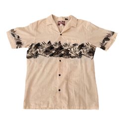 RJC Hawaiian Shirt - Cream, Birds of Paradise, Size L, Made in Hawaii