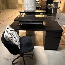 IKEA malm desk, chair and standing desk converter