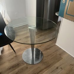 Round Glass Dining Table with Chrome Pedestal Base - Modern & Minimalist