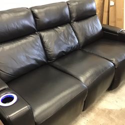 Power Recline Black Leather Sofa