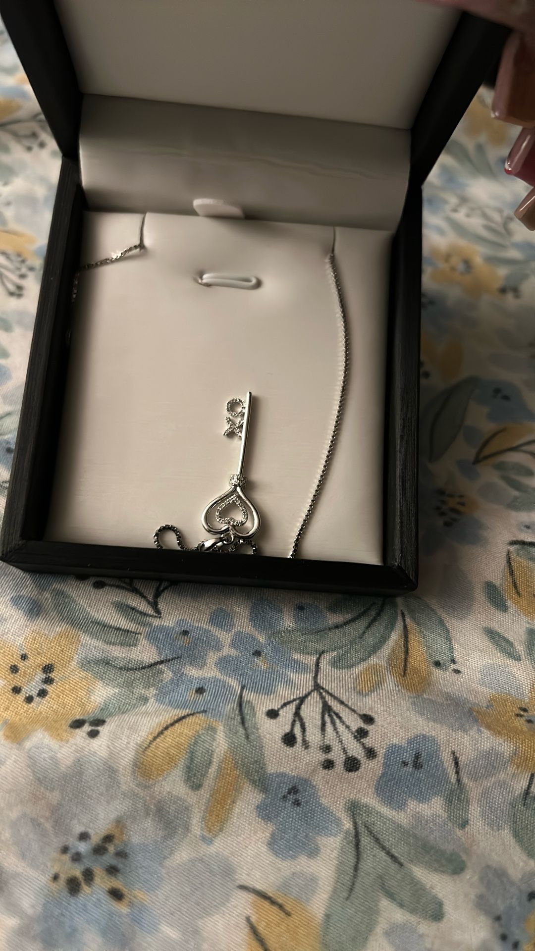 Sterling Silver With Diamonds Key Charm Including Necklace.