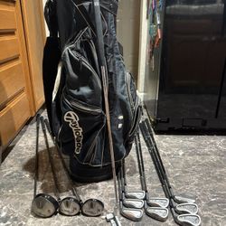 Men’s Complete Beginner Right Handed Golf Club set with Taylormade Cart Bag NEW GRIPS!