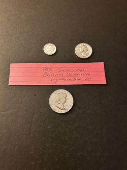 Coins – SILVER– all 90% silver - Brilliant Uncirculated – originally part of 1962 proof set – Total 3 Coins