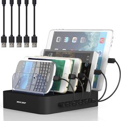 Charging Station for Multiple Devices, MSTJRY USB-A Charging Station Dock Switch Cell Phone 5 Port Charging Station, Designed for iPhone iPad Cell Pho