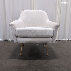 West Elm Phoebe Chair White Bouclé Armchair with Brass Legs