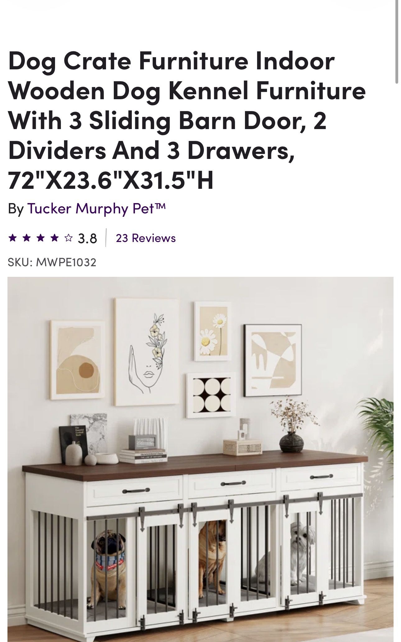 Triple Divided Stall Furniture Style Kennel