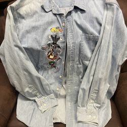 Warner Brothers Looney Tunes Denim Button Up Light Blue