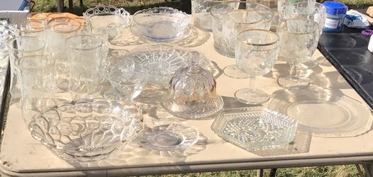 3 groupings of glassware