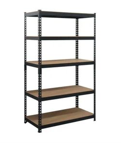 4 Black Label 5-Tier Powder-Coated Steel Storage Shelving Unit in Matte Black, HDF Racks (36 in. W x 72 in. H x 18 in. D