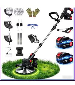 24V Cordless String Trimmer, 8-inch Battery Powered Weed Wacker with 2x4.0Ah Batteries, Foldable 3-in-1 Brush Cutter, 3 Types Blades Electric Lawn Edg