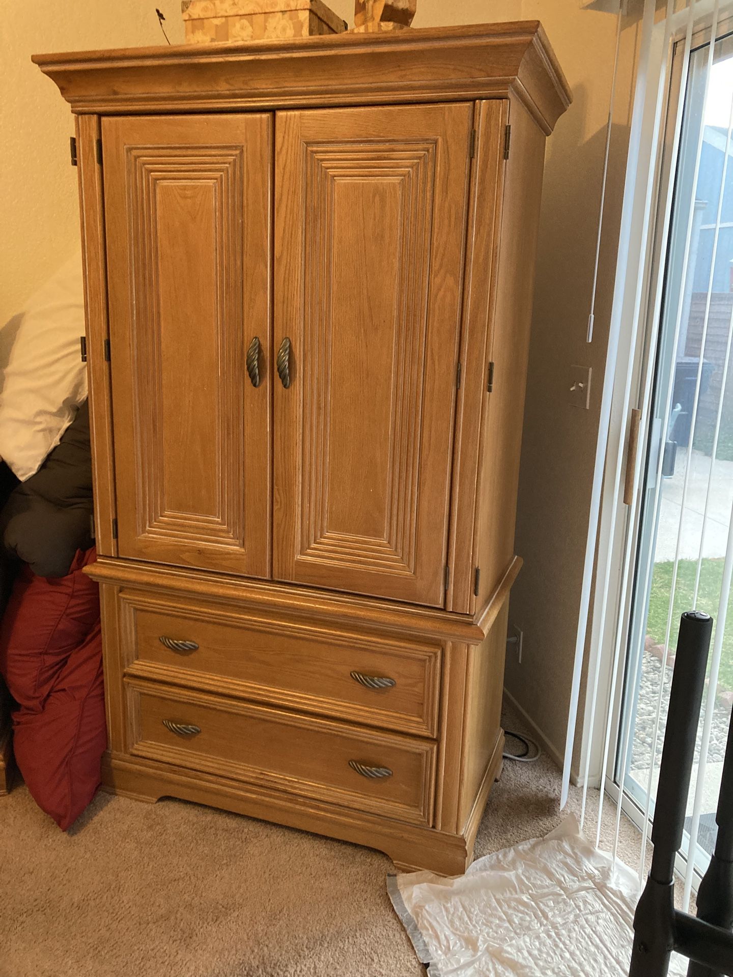 Solid Wood Armoire – TV Cabinet with Storage Drawers