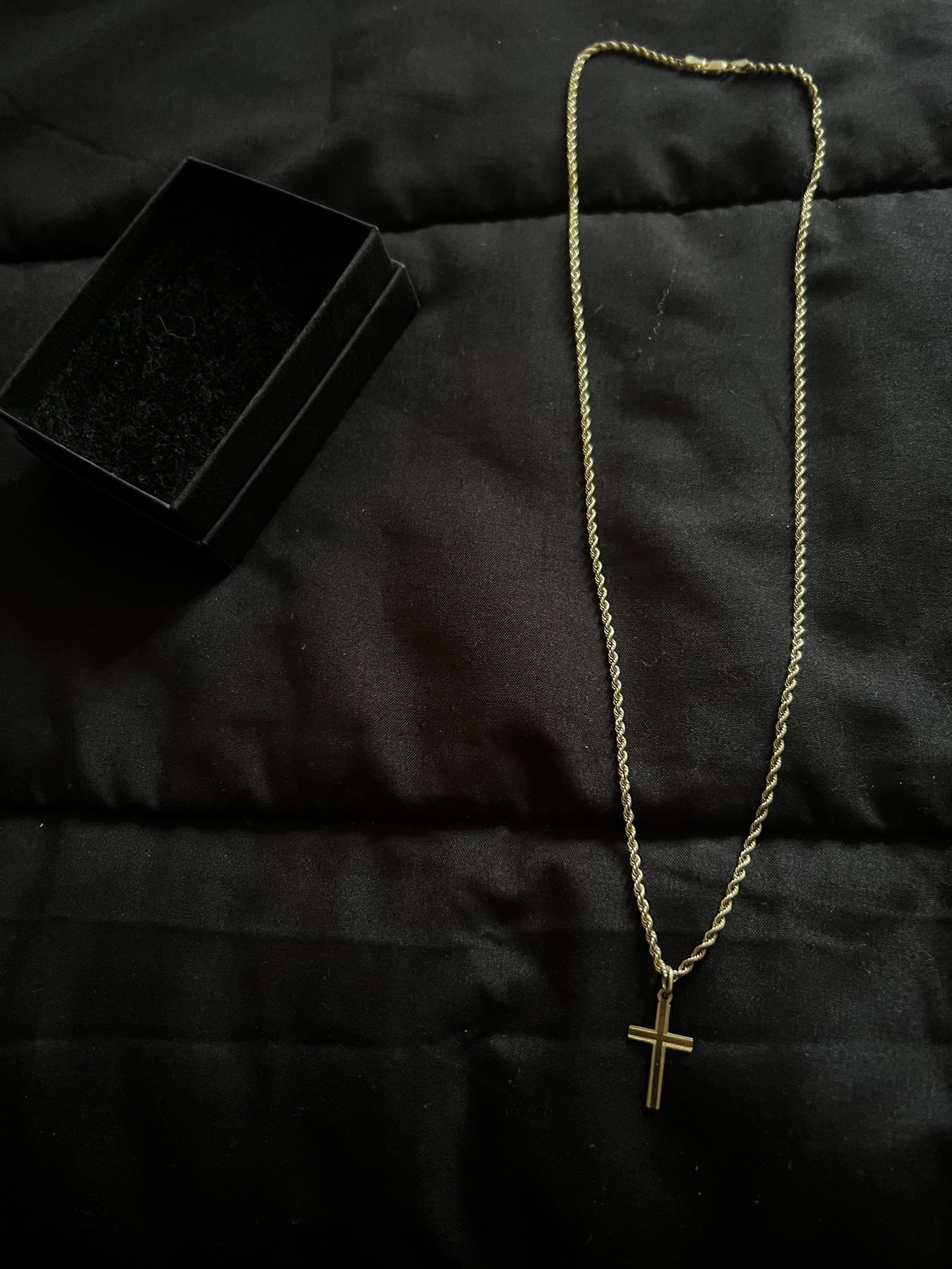 Authentic 14K Gold Cross Pendant + 10K Gold Rope Chain 