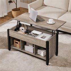 Lift Top Coffee Table With Hidden Compartment & 3 Cube Open Shelves For Living Room