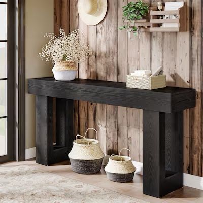 Tribesigns 63-Inch Long Console Table, Farmhouse Entryway Table for Entrance, Hallway, Living Room（Black)