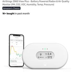 Airthings 2960 View Plus - Battery Powered Radon & Air Quality Monitor (PM, CO2, VOC, Humidity, Temp, Pressure)