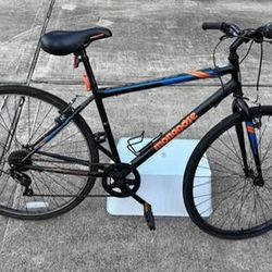 Mongoose Hotshot Hybrid Bike, 7-speed, 700c wheels, Black / Orange