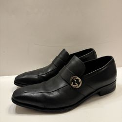 Gucci Black Leather Interlocking G Slip On Loafers