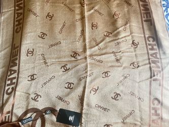 Chanel Rectangular Cashmere Scarf Beige Brown CC Logo Wrap