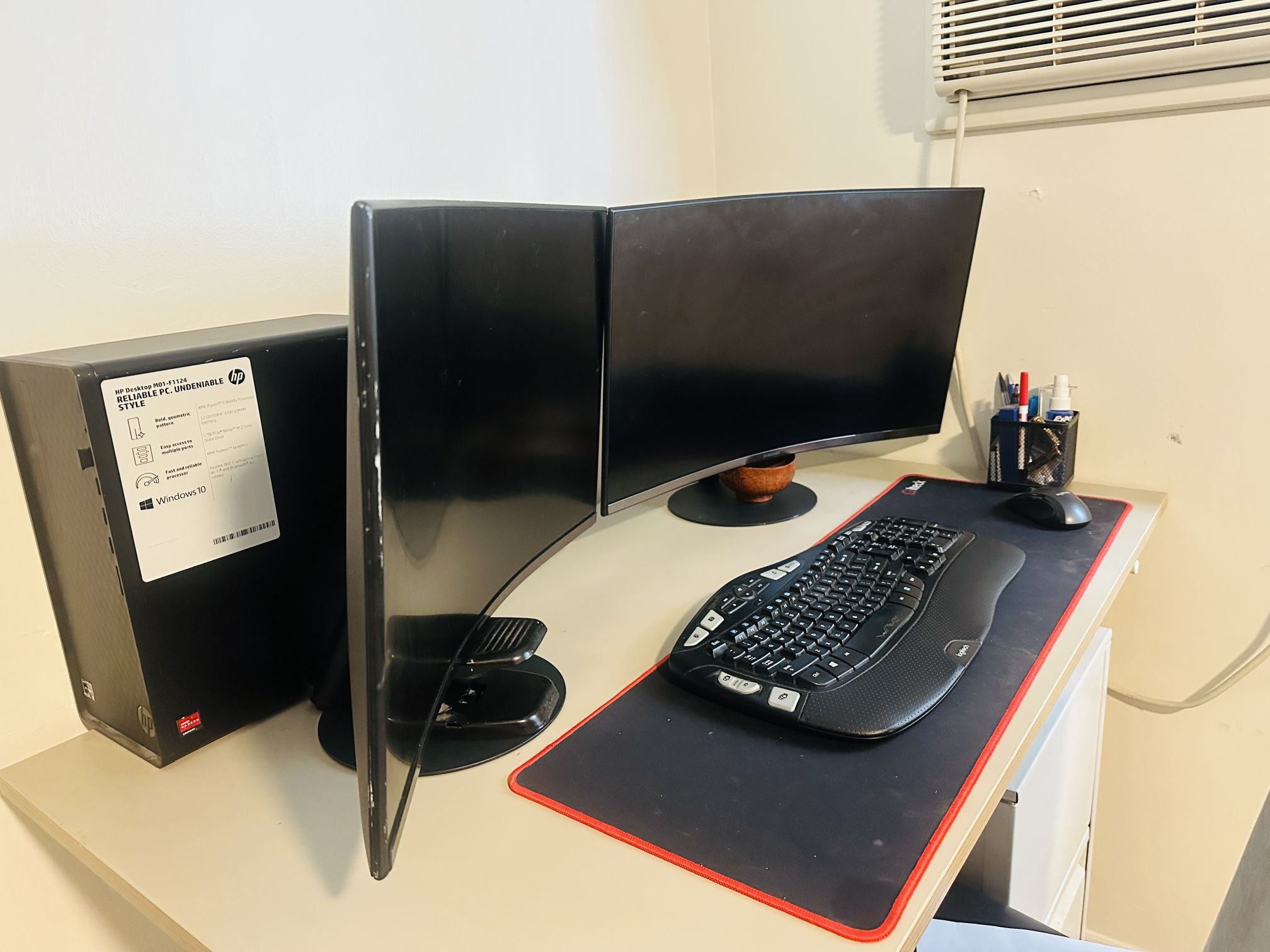 Custom PC Setup – 2 Desktops with 1 Console With Stand Up Desk Adjustable