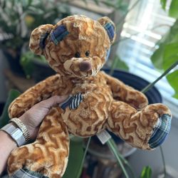 Fiesta Patch Patchwork Shiny Brown Stuffed Teddy Bear Sitting Bean Bag Plush 7"