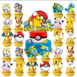 Pokemon Birthday Cake Topper(1) And Cupcake Toppers (24)