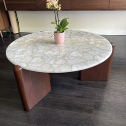 CB2 Round White Quartz Coffee Table