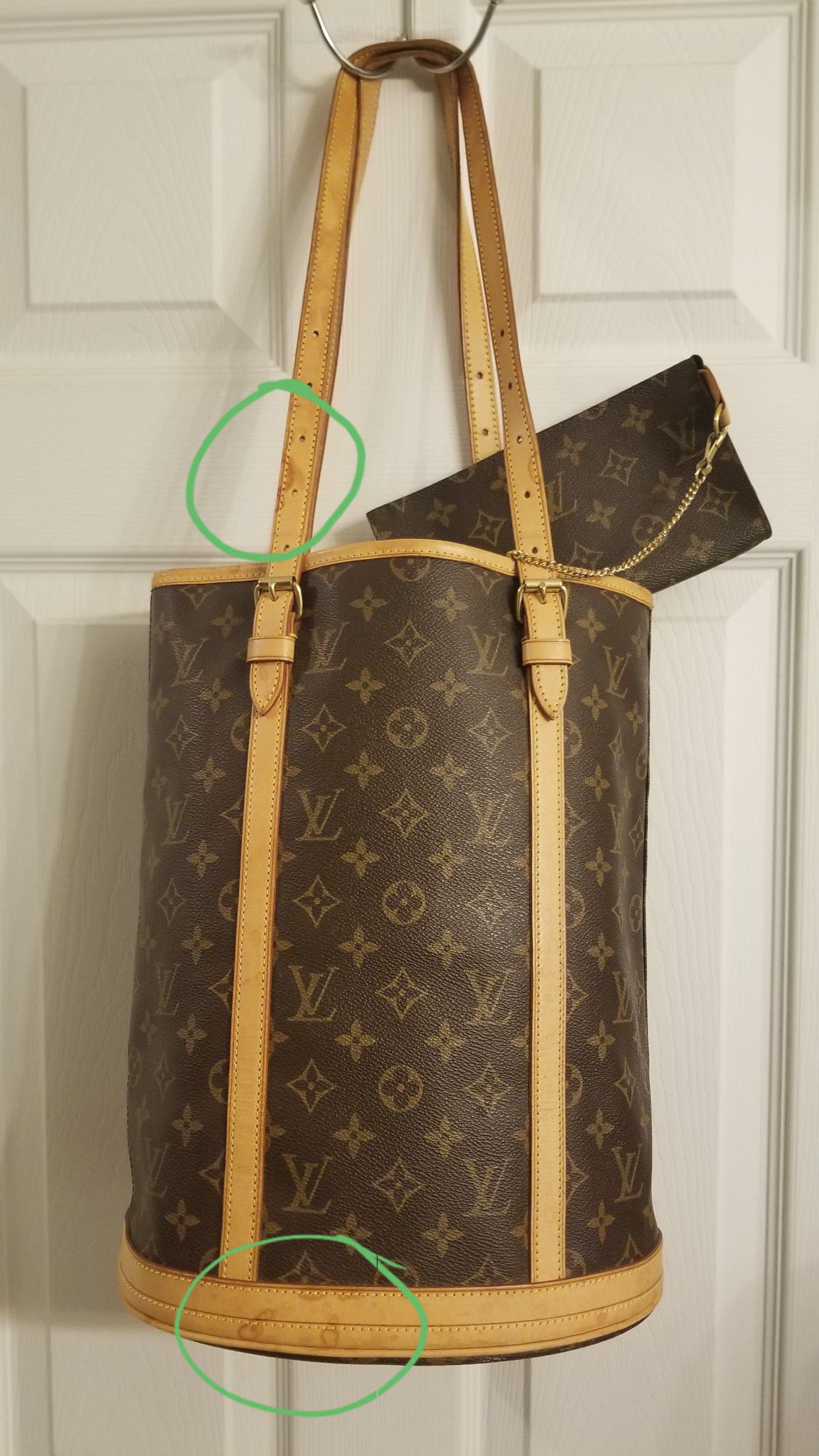 Mint Louis Vuitton 2 Pc Set GM Large Bucket Tote Bag + Pouch Wallet Authentic Orig$1745+Tax