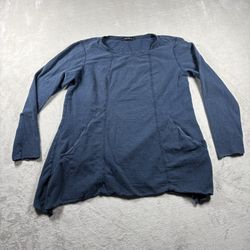 Cut Loose Womens L Blue Cotton Linen Lagenlook Oversized Tunic Pocket Shirt#3007