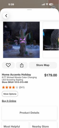 Home Accents Holiday 6 FT Wicked Woods Color Changing LED Scowling Sapling