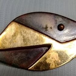 Rare Vintage Mid-Century Modern HOGAN BOLAS Fish Design Brass Brooch