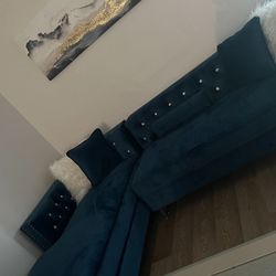 Navy Blue L Shape Couch With Pillows 