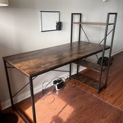 Fortney Computer Desks with Reversible Bookshelf, Standing Writing Desk for Home Office/Studying/Gaming