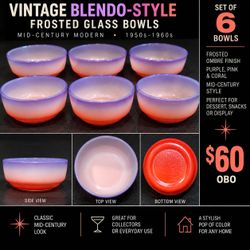 Vintage Blendo-Style Frosted Glass Bowls – Set of 6