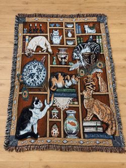 Reversible Cat Tapestry Throw Blanket – Approx. 50” x 71”
