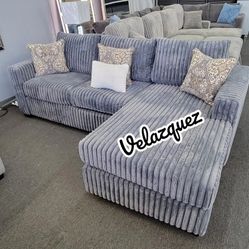 ✅️✅️2 pc dark grey fur like wide welt corduroy sectional sofa with chaise✅️✅️(pillows not included)