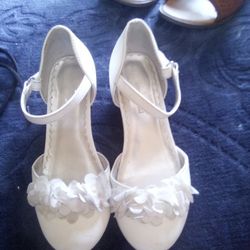 "SMARTFIT" CICI FLOWER WHITE HEEL DRESS SHOES GIRLS SIZE 12