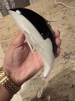 Hand Blown Glass Orca Killer Whale (~6.5" Long)