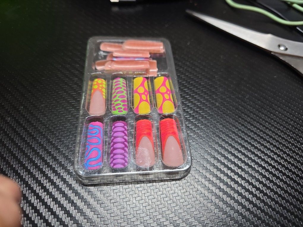 Rave Vibrant Colors  Long Press-On Nails 24 Fake Nail New  Set